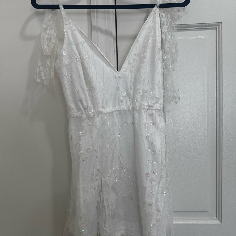 Lucy in the Sky Lace Sequin Dress w/ Bow Strap - perfect for soon to be brides! - Picture 3 of 5